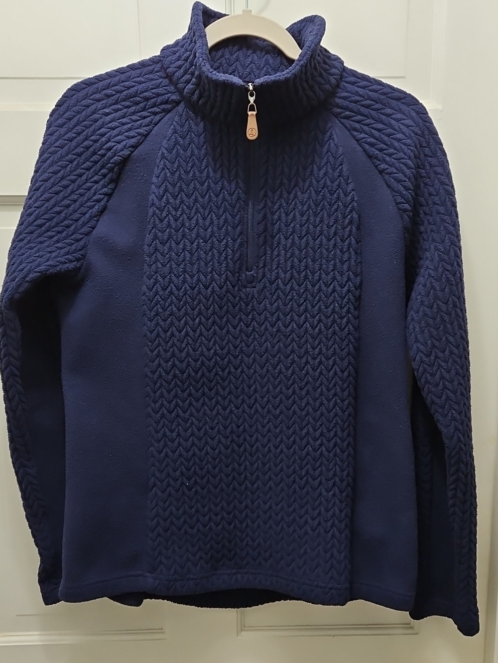 Lands' End Women's Navy Half-Zip Fleece And Cable Knit Sweater Size 6/8